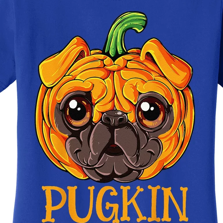 Pugkin Pug Pumpkin Halloween Thanksgiving Funny Funny Dog Women's T-Shirt