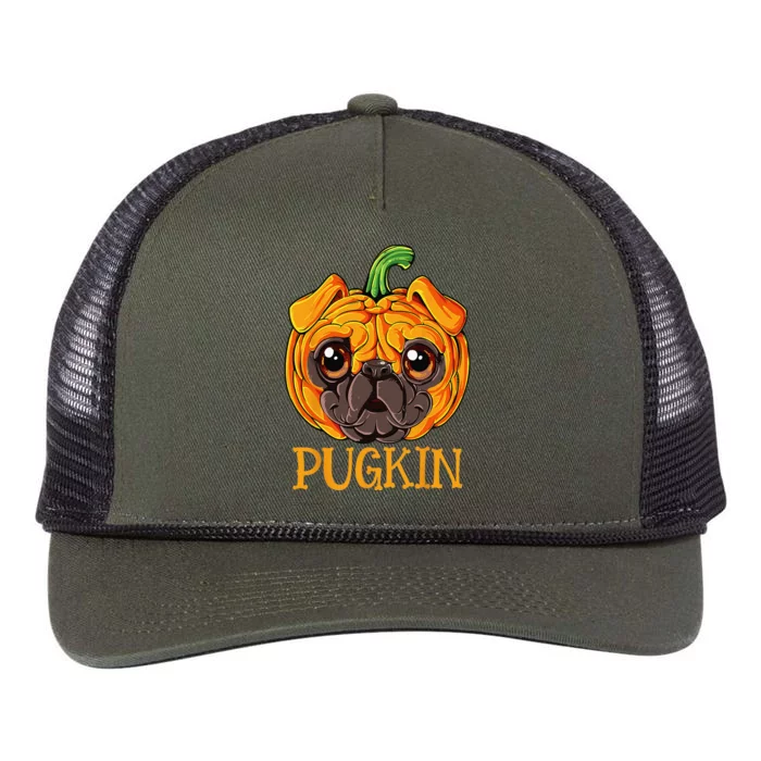 Pugkin Pug Pumpkin Halloween Thanksgiving Funny Funny Dog Retro Rope Trucker Hat Cap