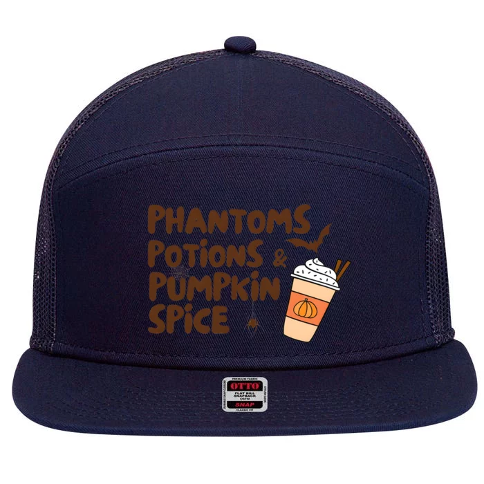 Phantoms Potions Pumpkin Spice Cute Halloween Drink Pumpkin 7 Panel Mesh Trucker Snapback Hat