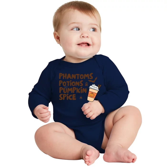 Phantoms Potions Pumpkin Spice Cute Halloween Drink Pumpkin Baby Long Sleeve Bodysuit