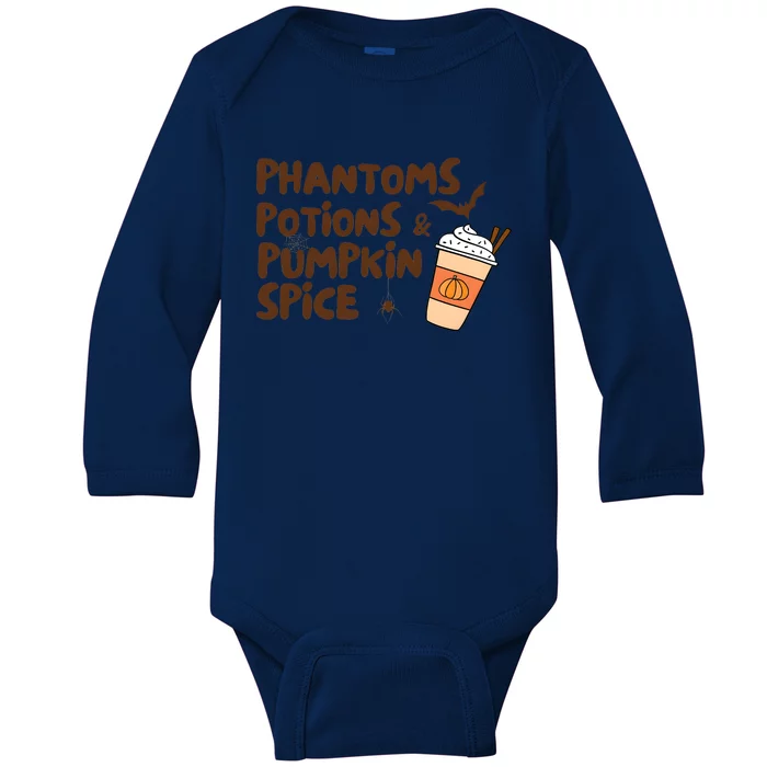 Phantoms Potions Pumpkin Spice Cute Halloween Drink Pumpkin Baby Long Sleeve Bodysuit