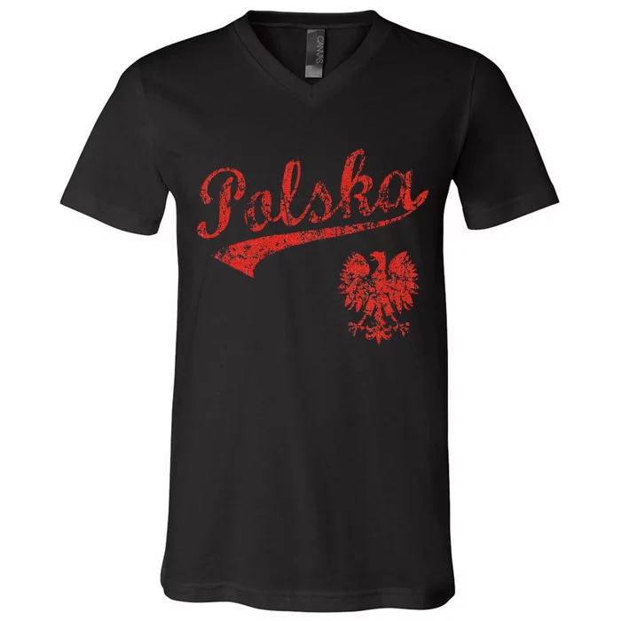 Polska Polish Poland Polski Family Heritage V-Neck T-Shirt