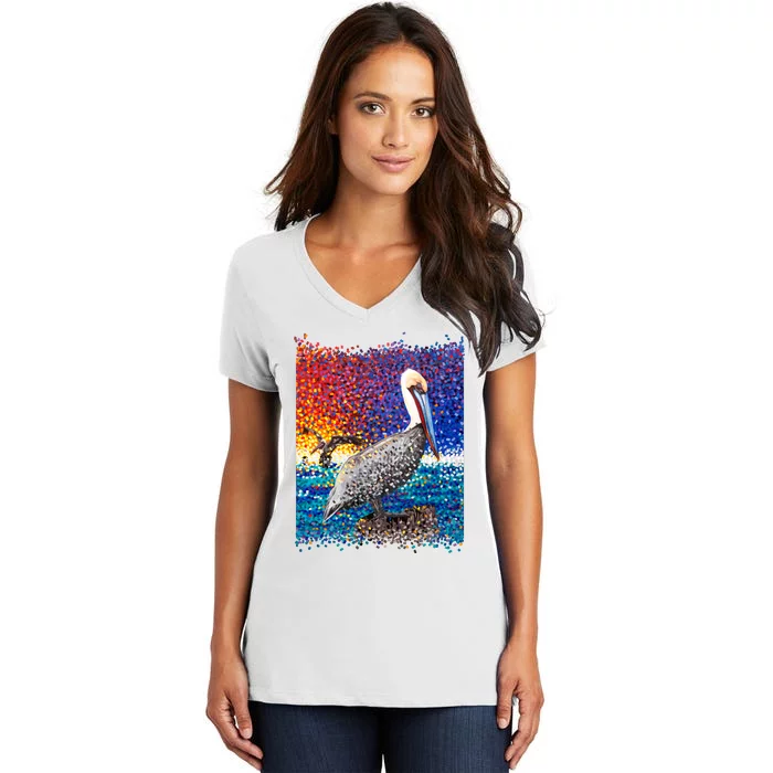 Pelican Pixelated Women's V-Neck T-Shirt