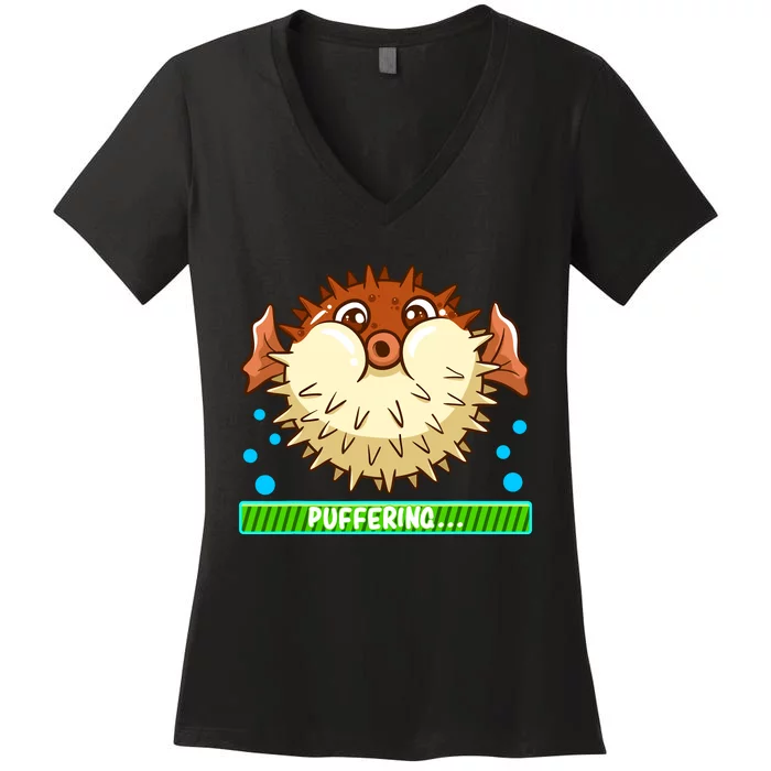 Pufferfish Puffering Puffers Tetraodontidae Fish Boy Girl Women's V-Neck T-Shirt