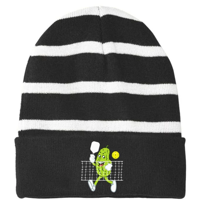 Pickle Playing Pickleball Funny Pickleball Paddleball Striped Beanie with Solid Band