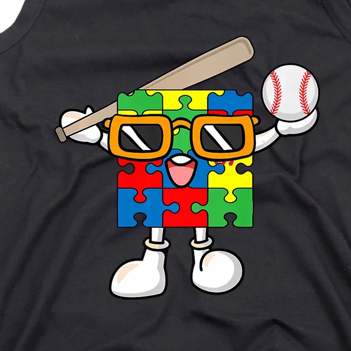 Puzzle Piece Playing Baseball Autism Awareness Tank Top