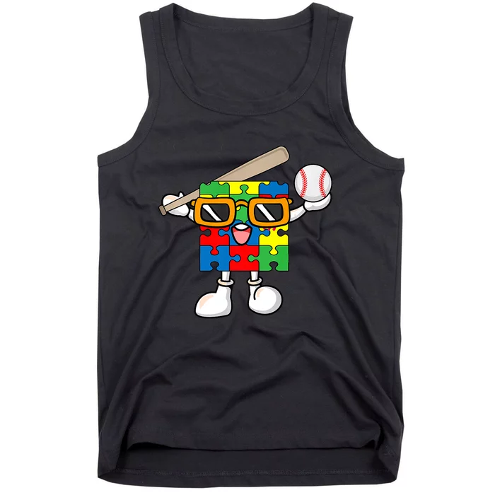 Puzzle Piece Playing Baseball Autism Awareness Tank Top