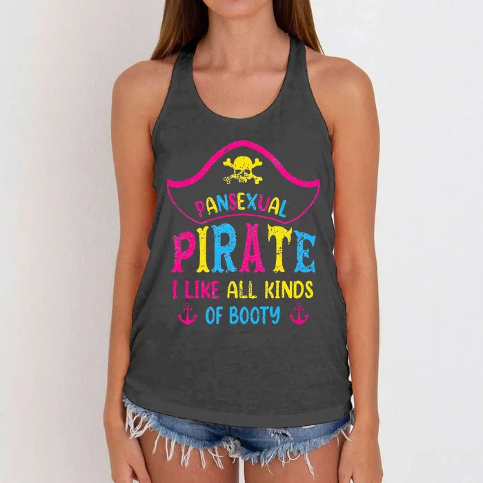 Pansexual Pride Pirate LGBTQ Month Pans Flag Colors Funny Women's Knotted Racerback Tank