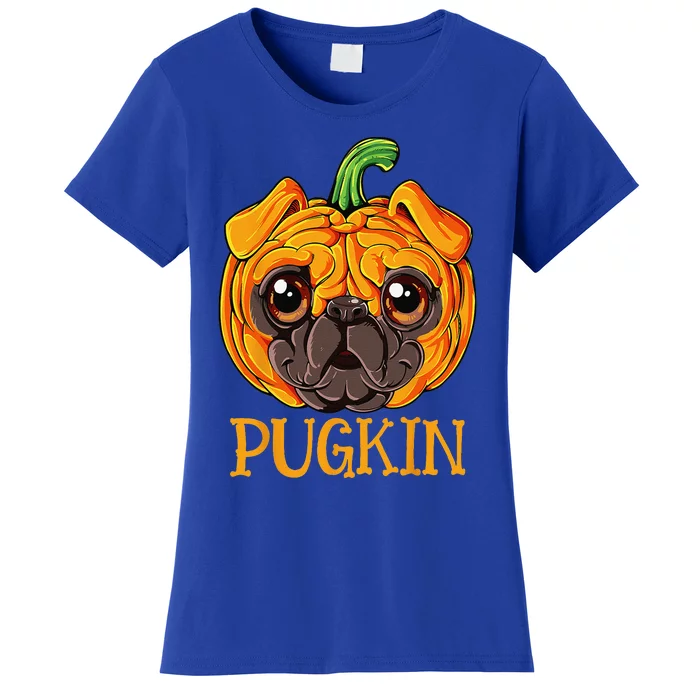 Pugkin Pug Pumpkin Halloween Thanksgiving Funny Funny Dog Women's T-Shirt