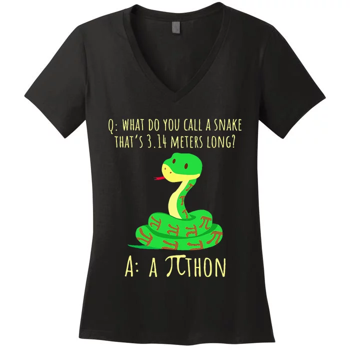 Python Pithon Pi Symbol Funny Math Teacher Pi Day Women's V-Neck T-Shirt