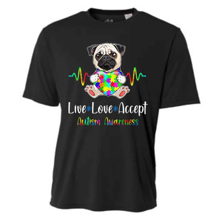 Pug Puzzle Piece Live Love Accept Autism Awareness Cooling Performance Crew T-Shirt