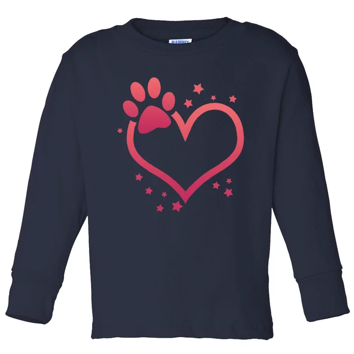 Pink Paw Print Heart Cute Dog Cat Love Valentines Day Toddler Long Sleeve Shirt