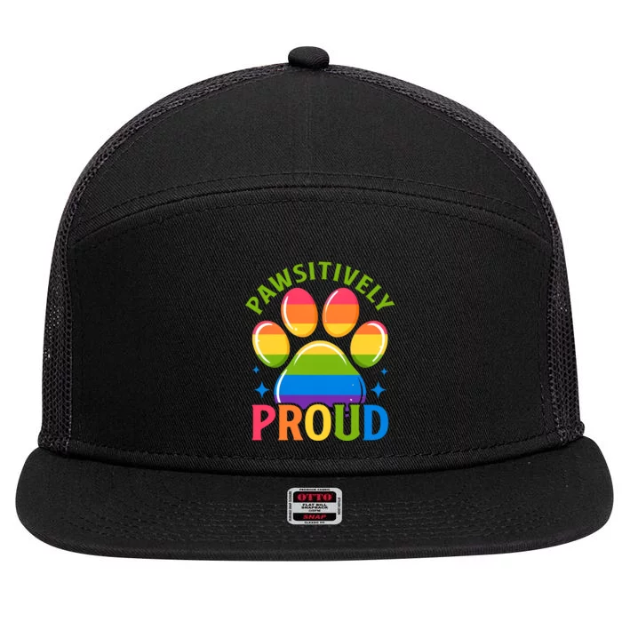 Pride Paw Print In Rainbow Colors 7 Panel Mesh Trucker Snapback Hat