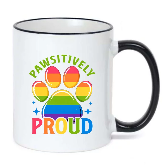 Pride Paw Print In Rainbow Colors Black Color Changing Mug