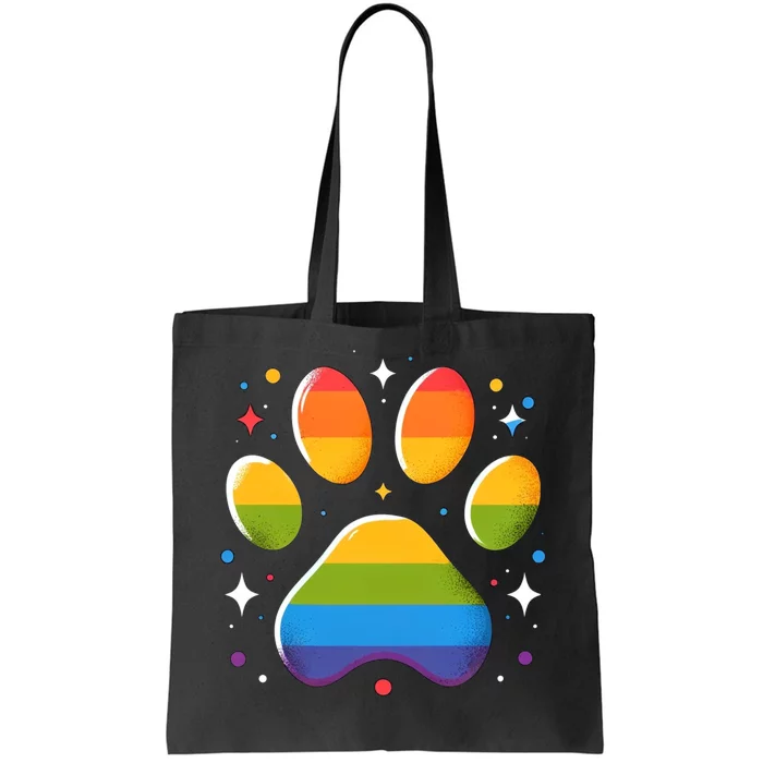 Pride Paw Print With Rainbow Colors Tote Bag