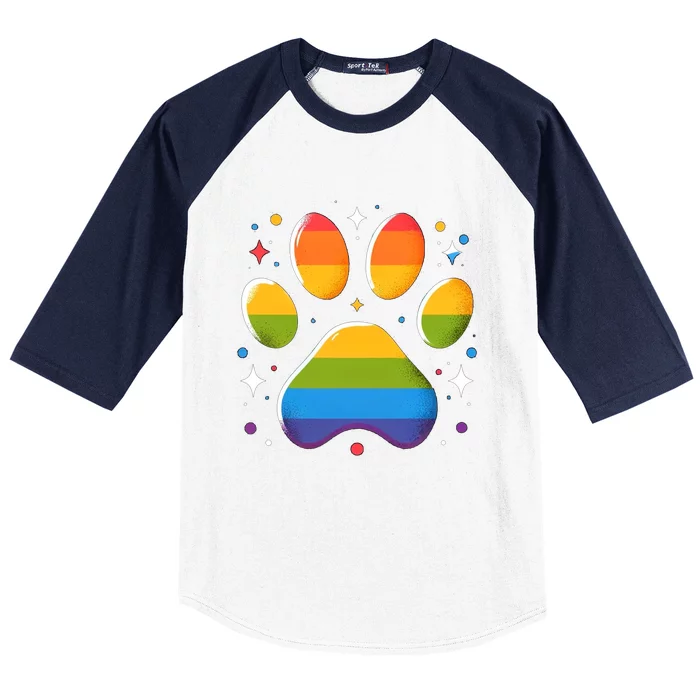 Pride Paw Print With Rainbow Colors Baseball Sleeve Shirt