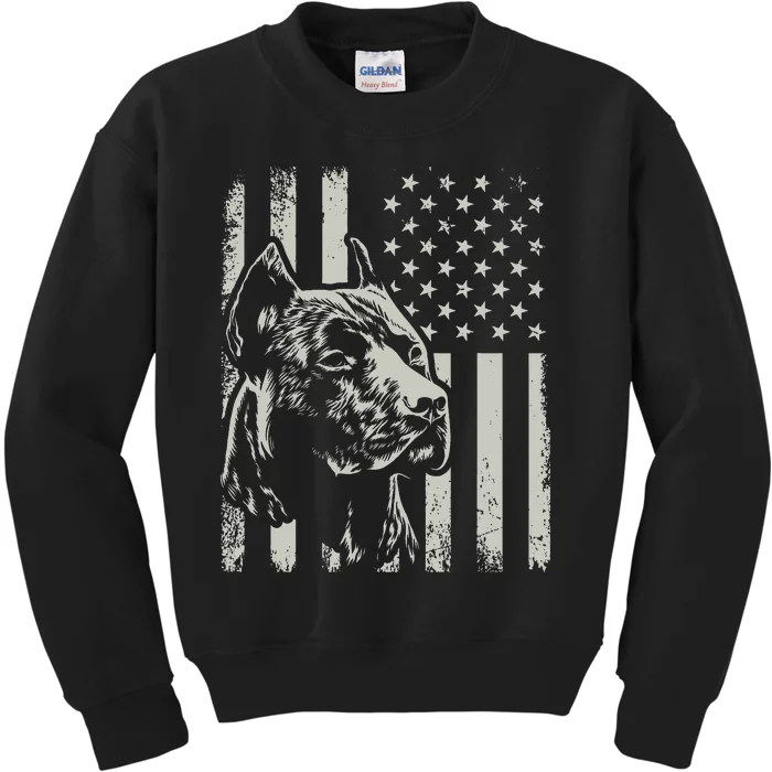 Proud Patriotic Pit Bull Owner Lover American Flag Kids Sweatshirt