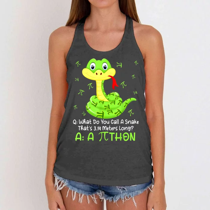 Python Pithon Pi Symbol Funny Math Teacher Pi Day Women's Knotted Racerback Tank