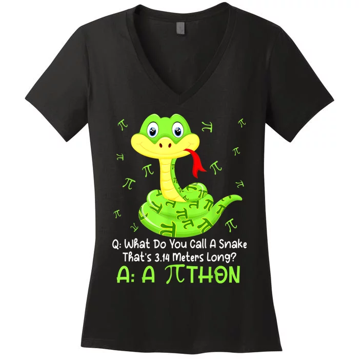 Python Pithon Pi Symbol Funny Math Teacher Pi Day Women's V-Neck T-Shirt