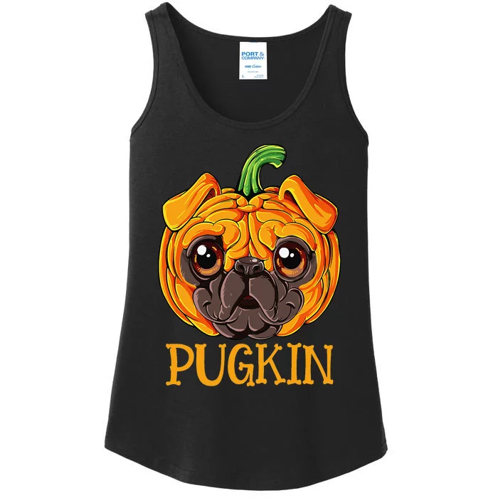 Pugkin Pug Pumpkin Halloween Thanksgiving  Dog Ladies Essential Tank