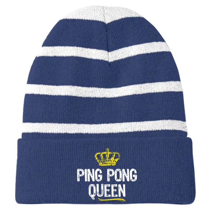 Ping Pong Queen Women Girl Player Table Tennis Funny Gift Striped Beanie with Solid Band