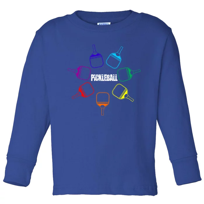 Pickleball Paddle Rainbow Funny Gift For Pickleball Fan Gift Toddler Long Sleeve Shirt