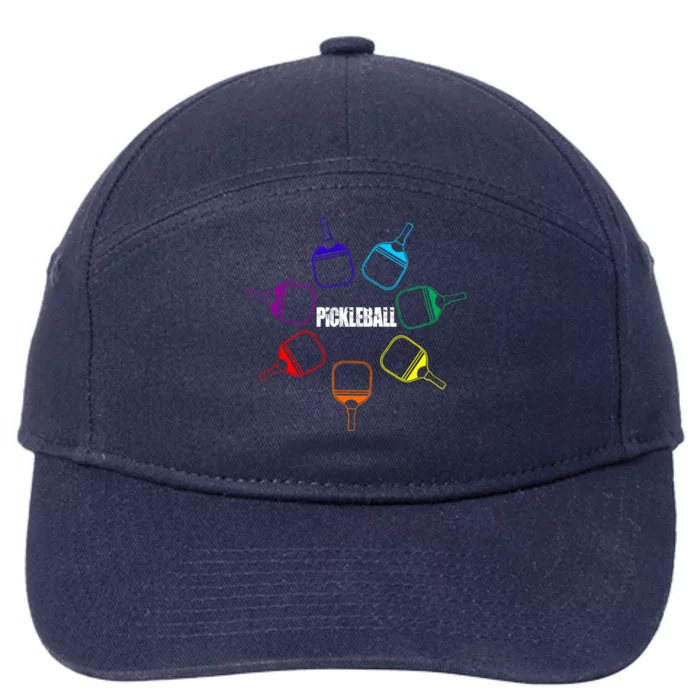 Pickleball Paddle Rainbow Funny Gift For Pickleball Fan Gift 7-Panel Snapback Hat