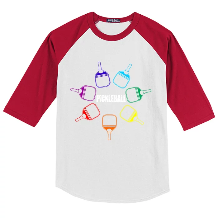 Pickleball Paddle Rainbow Funny Gift For Pickleball Fan Gift Kids Colorblock Raglan Jersey