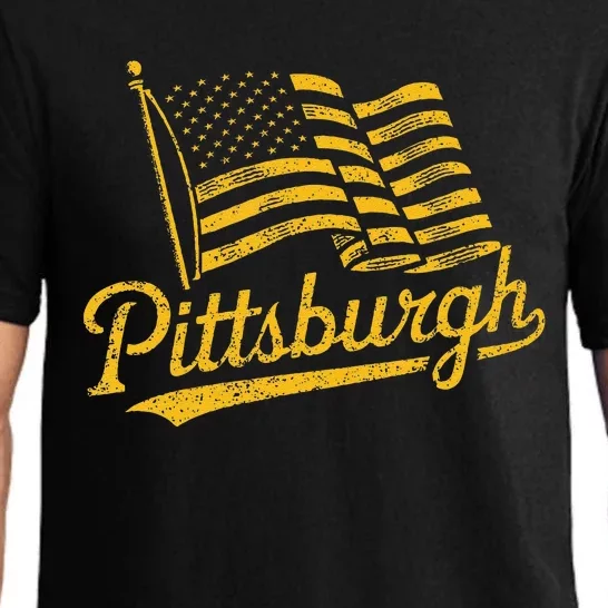 Pittsburgh Pennsylvania Retro Usa American Flag Pride Pajama Set