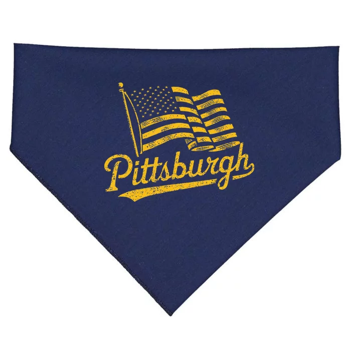 Pittsburgh Pennsylvania Retro Usa American Flag Pride USA-Made Doggie Bandana