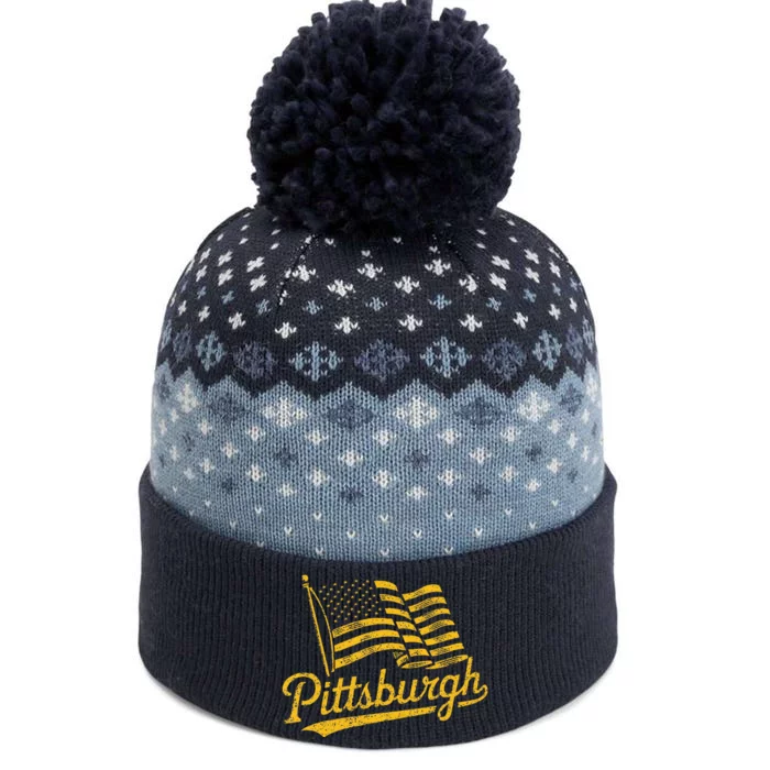 Pittsburgh Pennsylvania Retro Usa American Flag Pride The Baniff Cuffed Pom Beanie