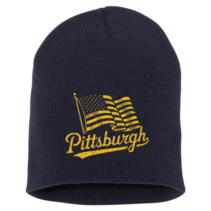 Pittsburgh Pennsylvania Retro Usa American Flag Pride Short Acrylic Beanie