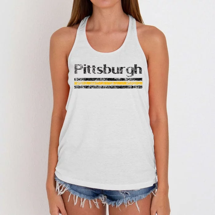 Pittsburgh Pennsylvania Retro Vintage Weathered Throwback Women's Knotted Racerback Tank