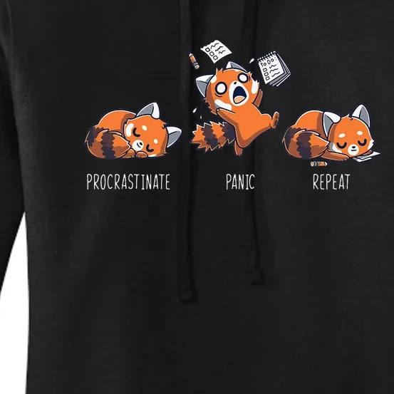 Procrastinate Panic Repeat Daily Distressed Red Pandas Women's Pullover Hoodie