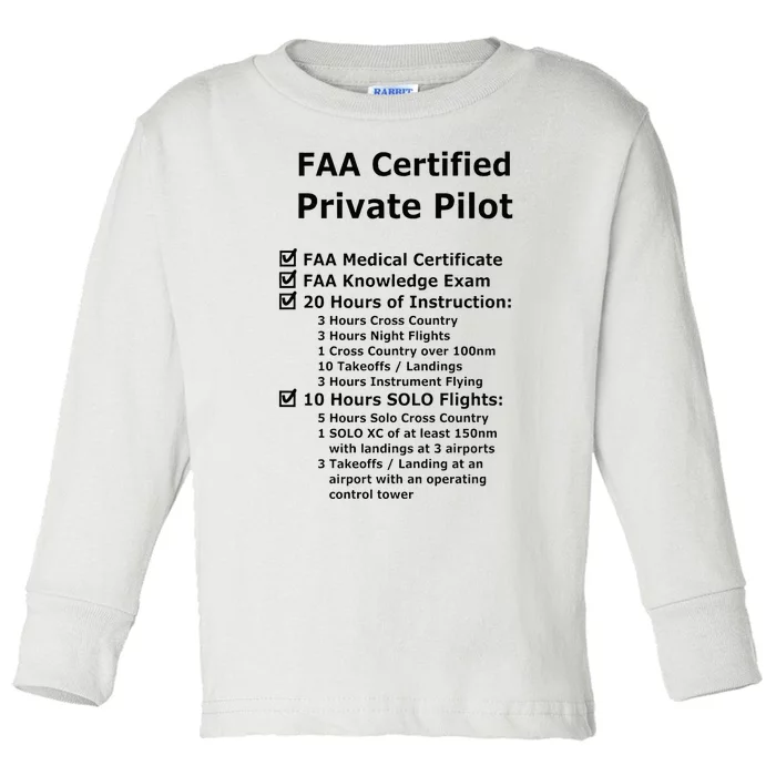 Private Pilot Requirements & Completion Checks Toddler Long Sleeve Shirt