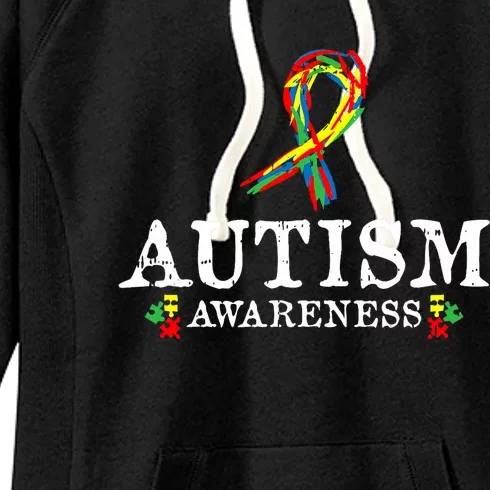 Puzzle Piece Ribbon Autism Awareness Gifts For Adults Women's Fleece Hoodie