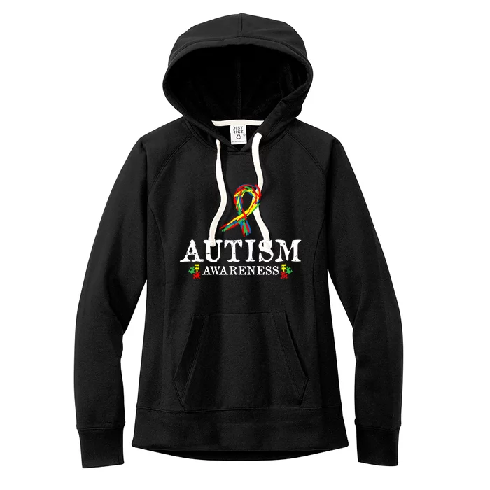 Puzzle Piece Ribbon Autism Awareness Gifts For Adults Women's Fleece Hoodie