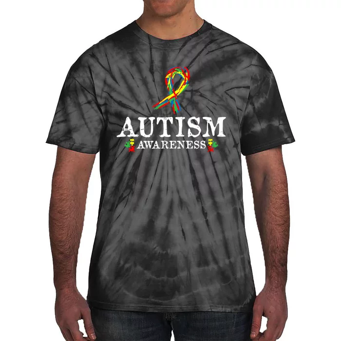 Puzzle Piece Ribbon Autism Awareness Gifts For Adults Tie-Dye T-Shirt