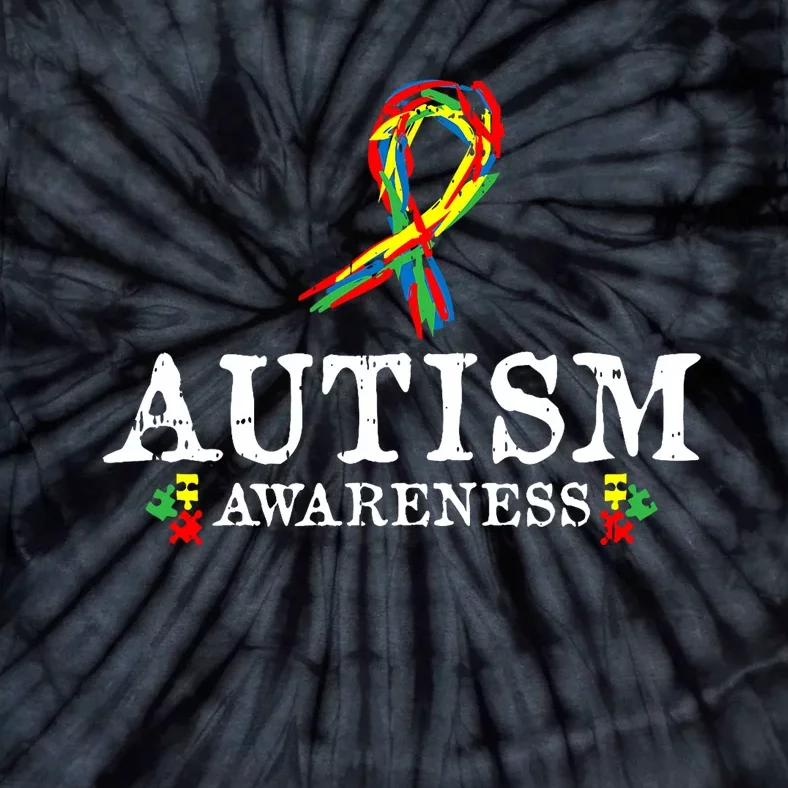 Puzzle Piece Ribbon Autism Awareness Gifts For Adults Tie-Dye T-Shirt