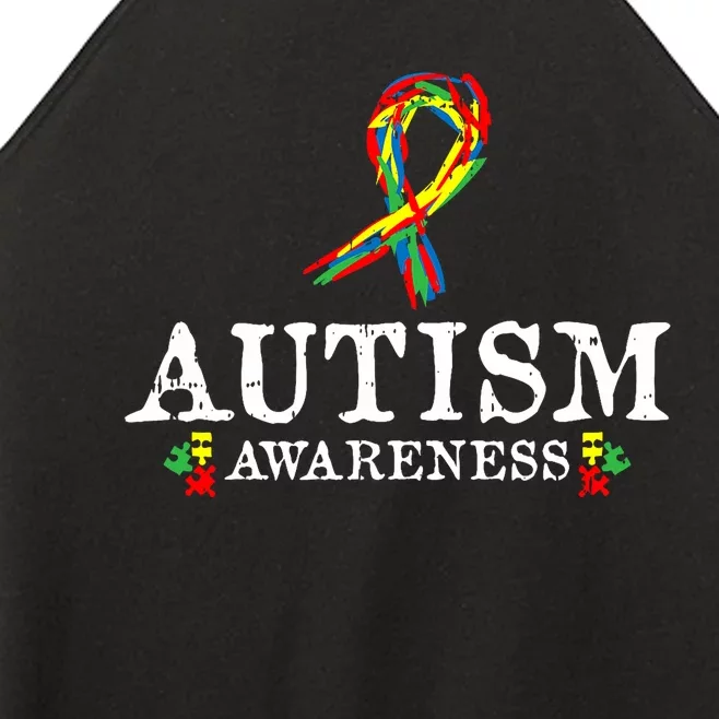 Puzzle Piece Ribbon Autism Awareness Gifts For Adults Women’s Perfect Tri Rocker Tank