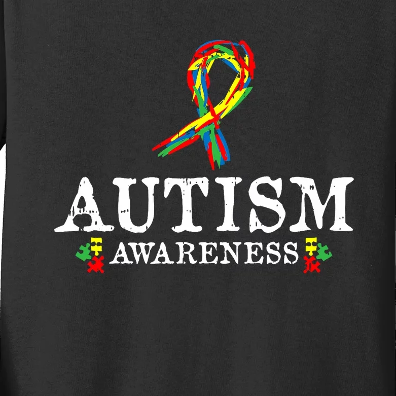 Puzzle Piece Ribbon Autism Awareness Gifts For Adults Kids Long Sleeve Shirt