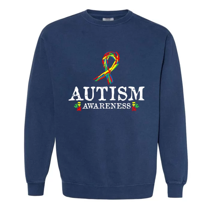 Puzzle Piece Ribbon Autism Awareness Gifts For Adults Garment-Dyed Sweatshirt