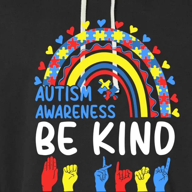 Puzzle Piece Rainbow Autism Awareness Be Kind Sign Language Meaningful Gift Garment-Dyed Fleece Hoodie