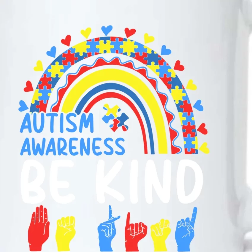 Puzzle Piece Rainbow Autism Awareness Be Kind Sign Language Meaningful Gift Black Color Changing Mug