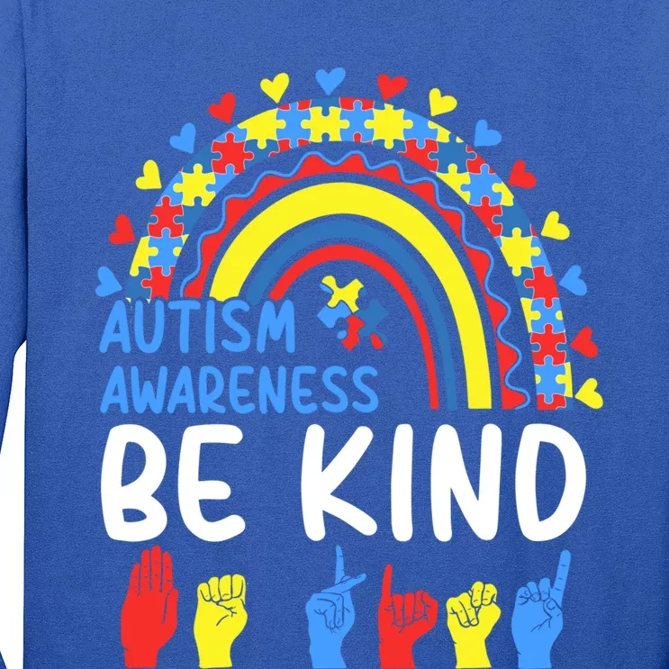 Puzzle Piece Rainbow Autism Awareness Be Kind Sign Language Meaningful Gift Long Sleeve Shirt