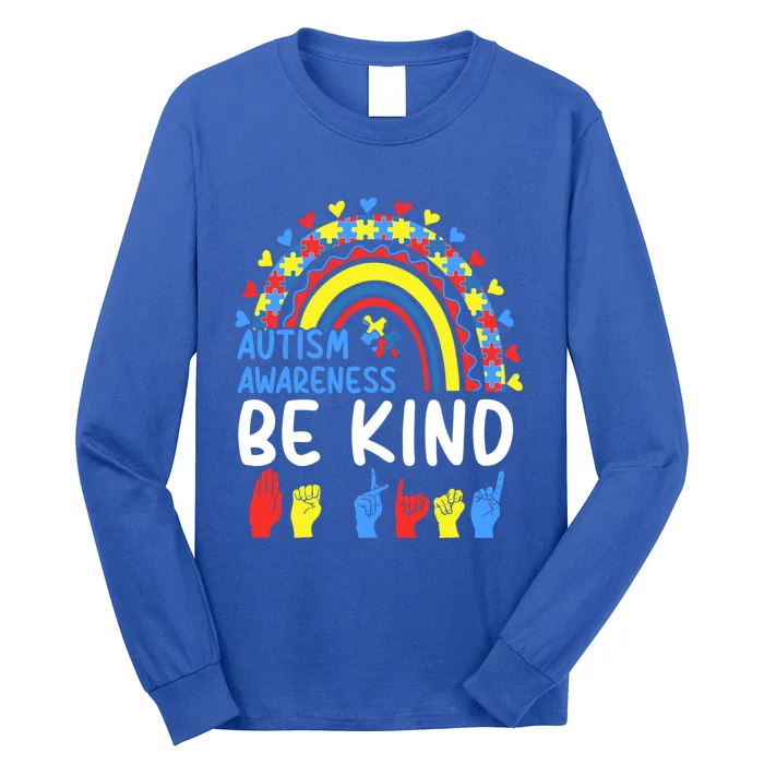 Puzzle Piece Rainbow Autism Awareness Be Kind Sign Language Meaningful Gift Long Sleeve Shirt