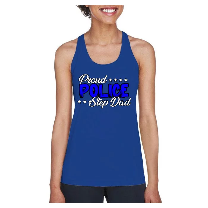 Proud Police Step Dad Gift Women's Racerback Tank