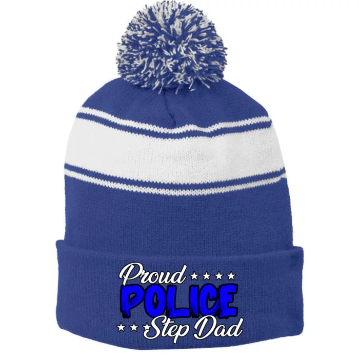 Proud Police Step Dad Gift Stripe Pom Pom Beanie