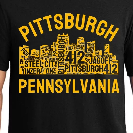 Pittsburgh Pennsylvania Steel City Skyline 412 Yinz Home Pajama Set