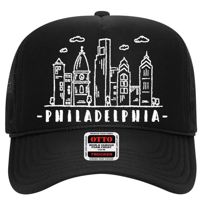 Philadelphia Pennsylvania Skyline High Crown Mesh Trucker Hat